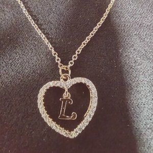 18" Gold Plated Crystal Heart Initial Necklace "L"